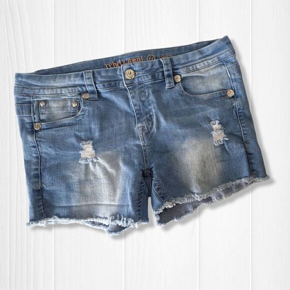 Rebel & Soul Women Jean Shorts Distressed Blue Wash Size 11 - Picture 1 of 8